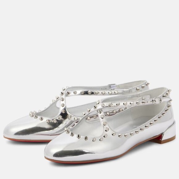Christian Louboutin PILOUTA JANE SPIKES FLAT Criss Cross Ballerina Shoes - Picture 4 of 16